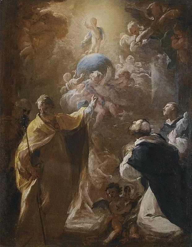Cristo Bambino in gloria con i santi Nicola e Domenico